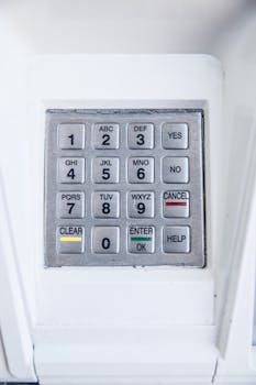 Detailed view of a secure electronic keypad with numbers and letters.
